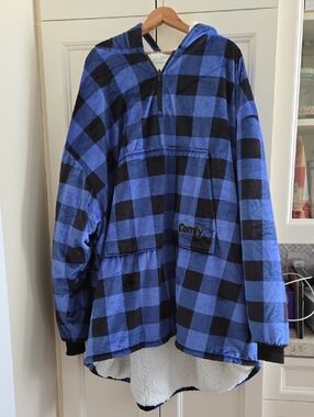 The Comfy (Original) Blue & Black Buffalo Plaid Hooded Pullover, ADULT One Size